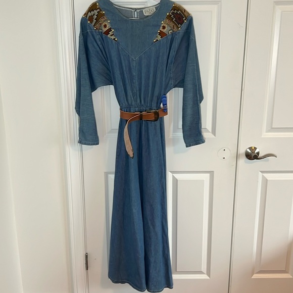 Vintage Western Style Jean Maxi Dress by Pado Size Large - Picture 1 of 7